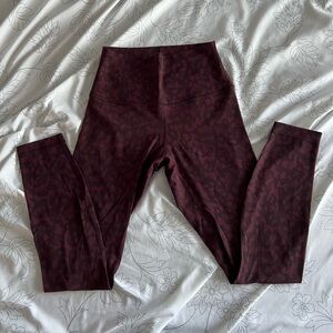 Lululemon Align High Rise Leggings, 28”, Burgundy Cheetah/Leopard Print, Size 4.